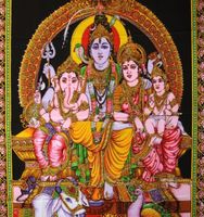 Wandbehang Shiva Family XL Wandbild Thangka Stoffbild Indien