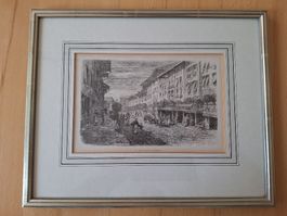 Antiker Holzstich "Thun" gerahmt ca. 1880