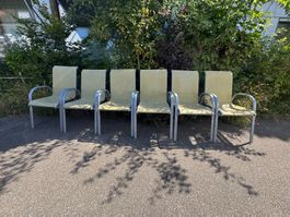 6 Gartenstühle gelb/beige Metall Stoff Stapelbar sehr leicht