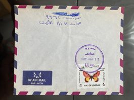Jordanien 1993 Luftpostbrief 80 F Schmetterling sauber gest.