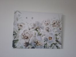 Leinwandbild Blumen Grün Weiss, 80x60cm guter Zustand