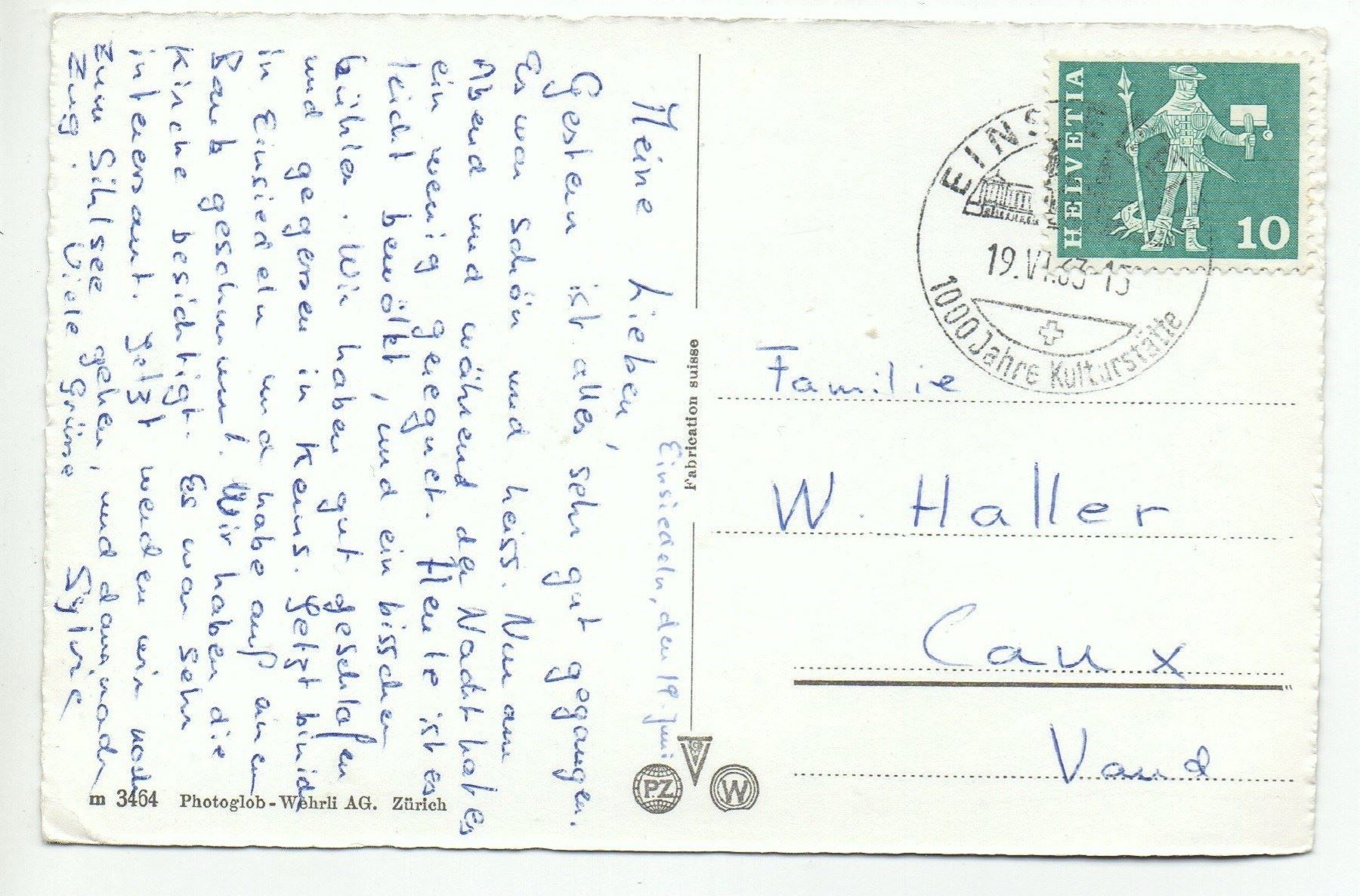 Cartoline postali: EINSIEDELN Kloster – Usato da Jona venduto da philajona 1