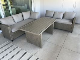 Rattan Lounge Set mit Tisch grau guter Zustand