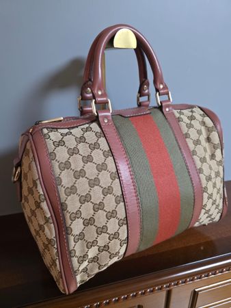 Gucci Handtasche GG Canvas Braun/Rot/Gruen mit Streifen 2472
