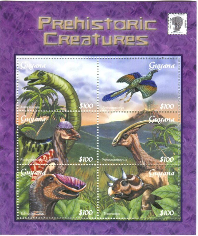 Tous les timbres: Block "Dinosaurier". Guyana – Neuf avec emballage d'origine à Basel par Butsch5