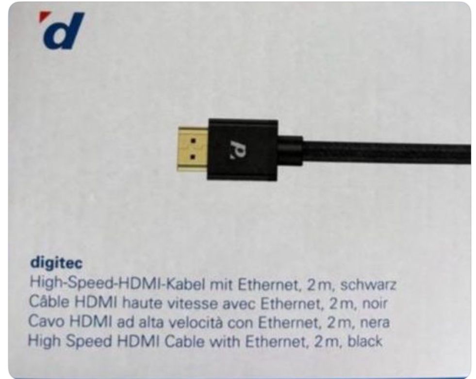 Digitec Cavi: Digitec High-Speed HDMI Kabel mit Ethernet, 2m, schwarz – Nuovo e nell'imballaggio originale da Weissbad venduto da Bausely