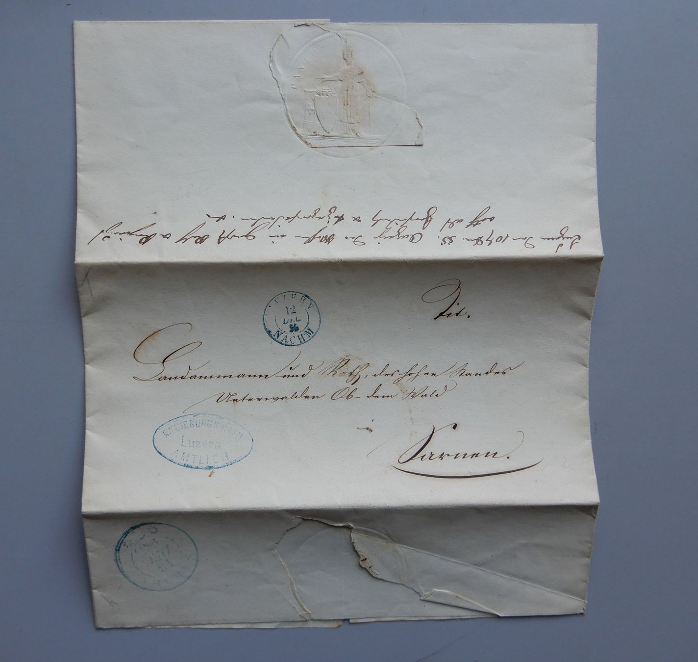 Dokumente: Luzerner Regierungsratsmitteilung 1855 – Gebraucht aus Dielsdorf von bonambler 1