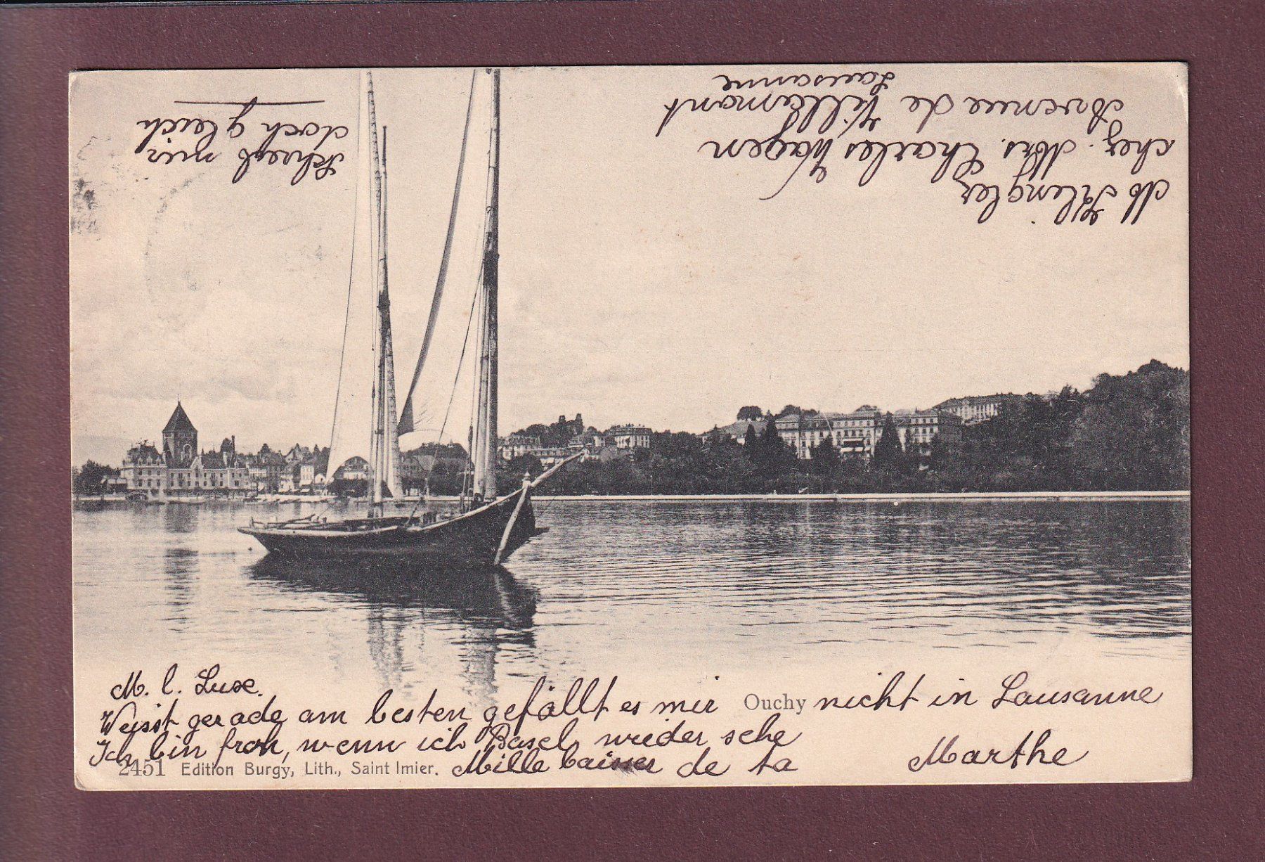 Cartoline postali: LAUSANNE - Ouchy - Barque du Léman - 1904 – Usato da Pully venduto da nicecards