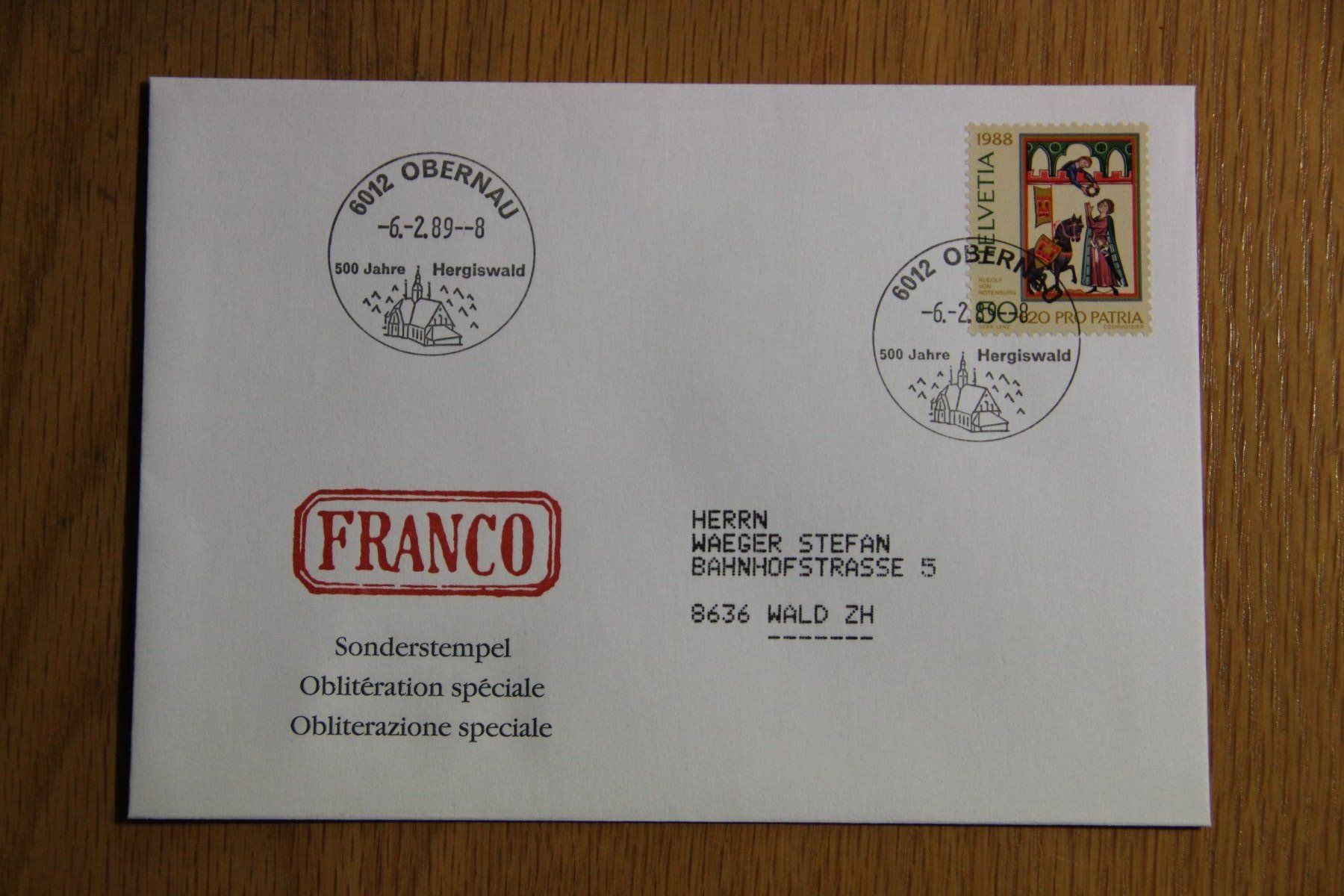 Alle Briefmarken: Schweiz 1989 - 6012 Obernau – Neu (gemäss Beschreibung) aus Jona von Southafrica07