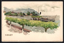Vevey, Blick über das Wasser zum Ort