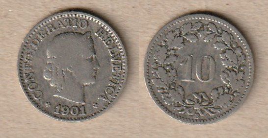 Tutti le monete: Schweiz, 10 Rappen 1901 – Usato da Allschwil venduto da Coinfreak