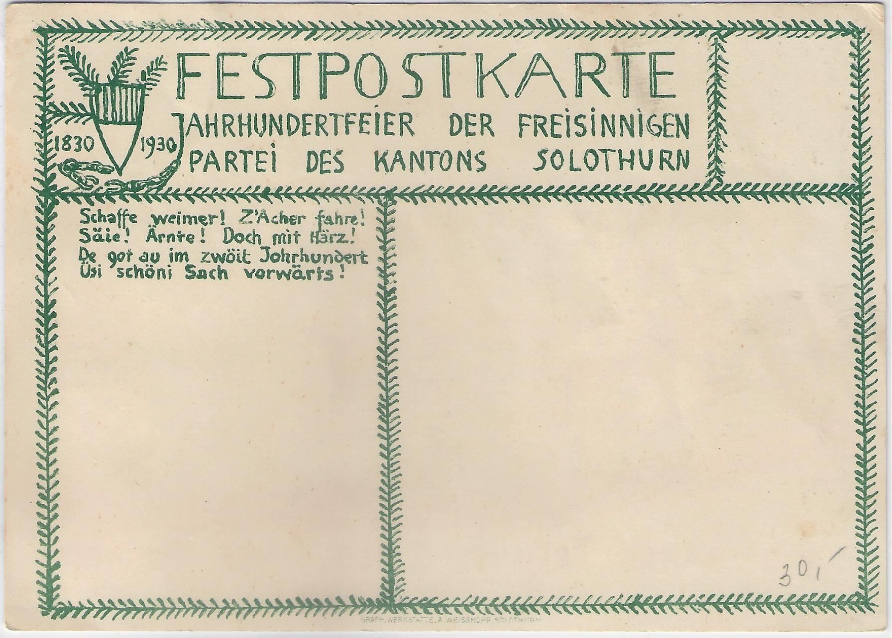 Cartoline postali: Solothurn - 100 Jahre Freisinn, 100 – Usato da Ettingen venduto da Kartenplanet 1