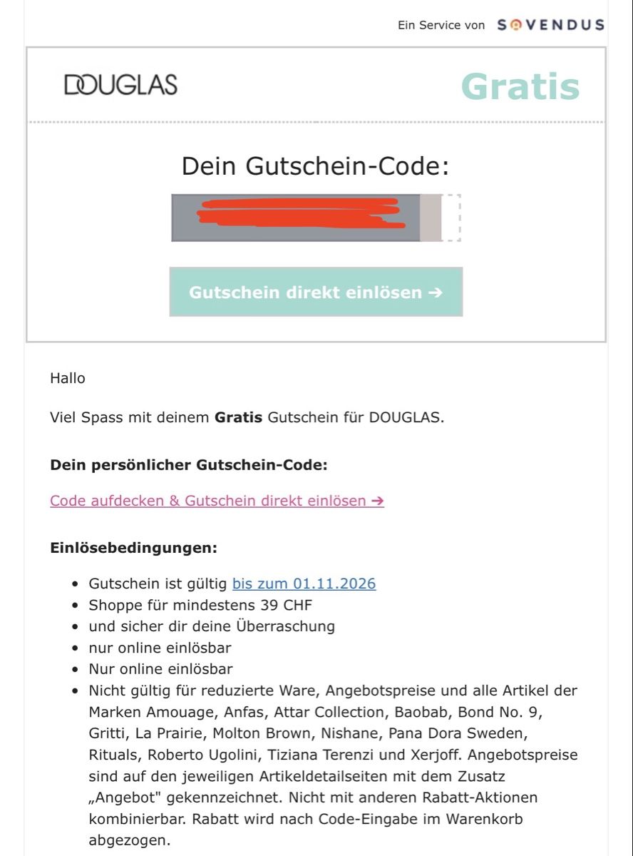 Bons: Douglas Gratis Überaschungsgeschenk – Neuf avec emballage d'origine à Sins par sum_lv6d 1