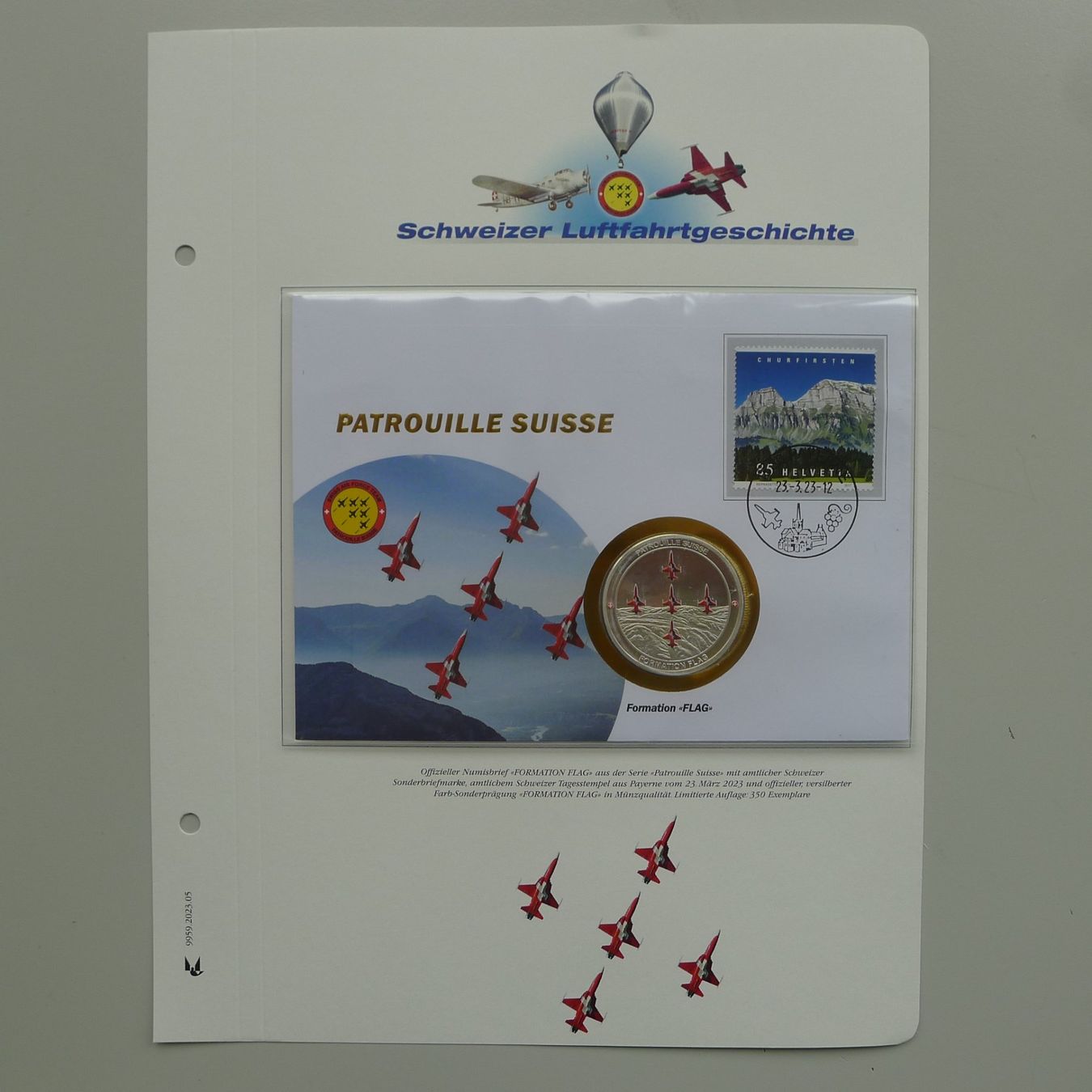 Tutti i francobolli: 2023, Patrouille Suisse Numisbrief "Formation FLAG" – Usato da Sursee venduto da Luzernerraute 4