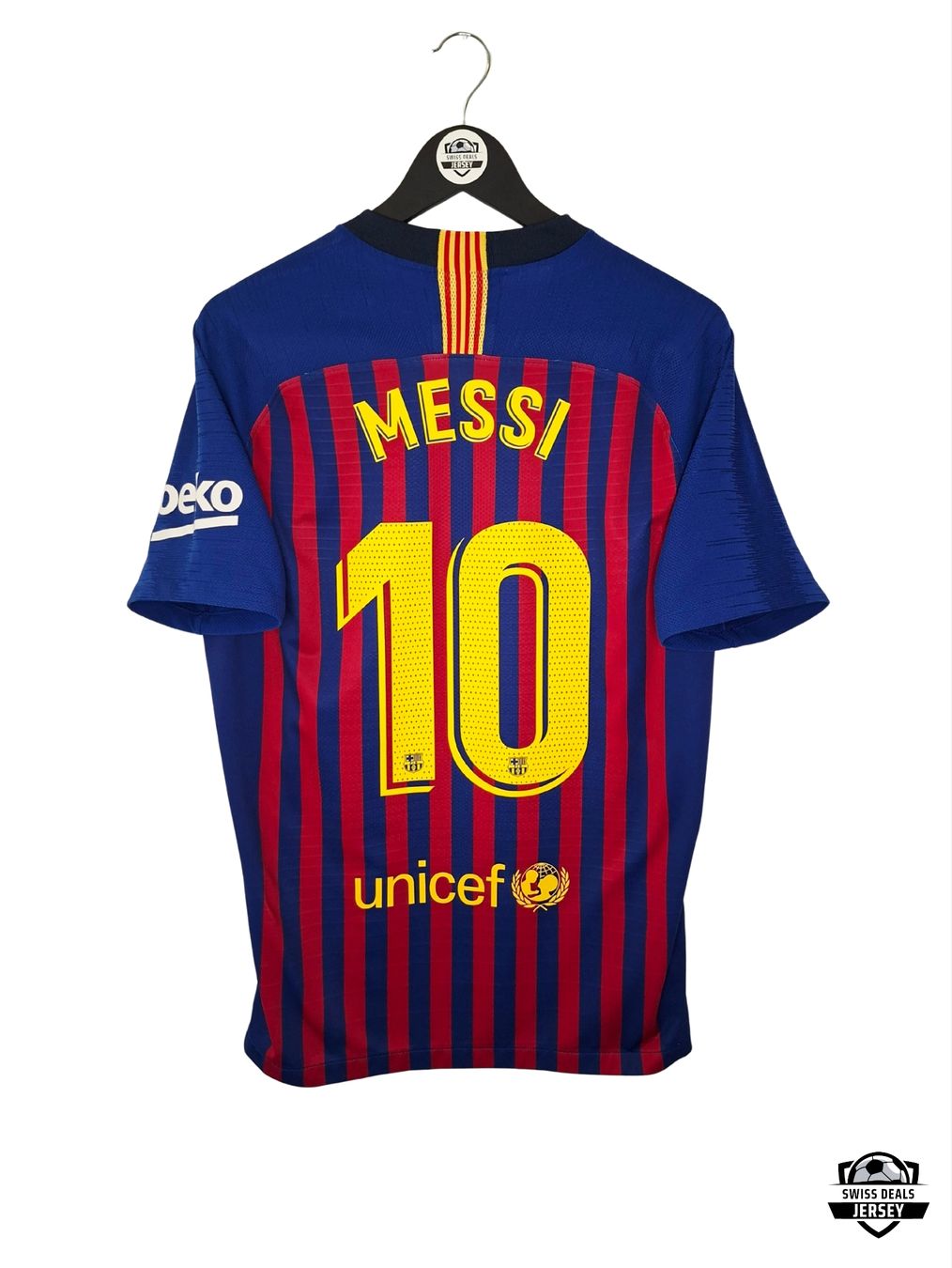 FC Barcelona Canottiere & Pantaloni: MESSI #10 Original Player Version Barcelona 2018 Home Trikot – Usato da St-Léonard venduto da SwissDealsJersey