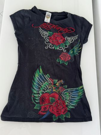 Ed Hardy T-Shirt schwarz mit Strasssteinen Grösse S - Toll!