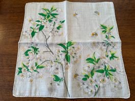 Stofftaschentuch mit Blüten und Bienen Motiv, Vintage