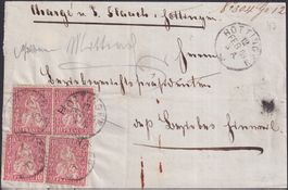 1869, HOTTINGEN mit seltenem "geklebten Viererblock" Nr.38