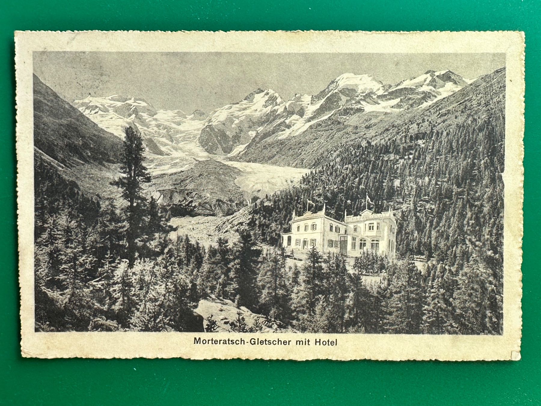 Cartes postales: Morteratsch-Gletscher mit Hotel – D'occasion à Steg VS par danwer74
