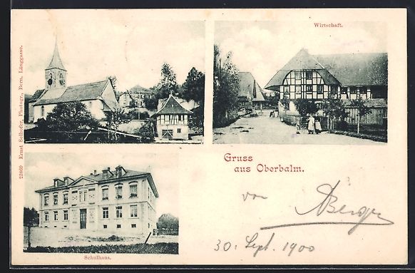 Cartoline postali: Oberbalm, Gasthaus, Schulhaus und Blick  – Usato da Berlin venduto da bartko-reher