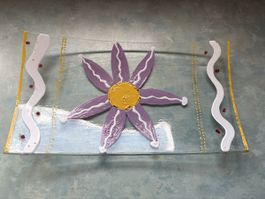Glasplatte „Blume lila“ handmade 17 x 30 cm