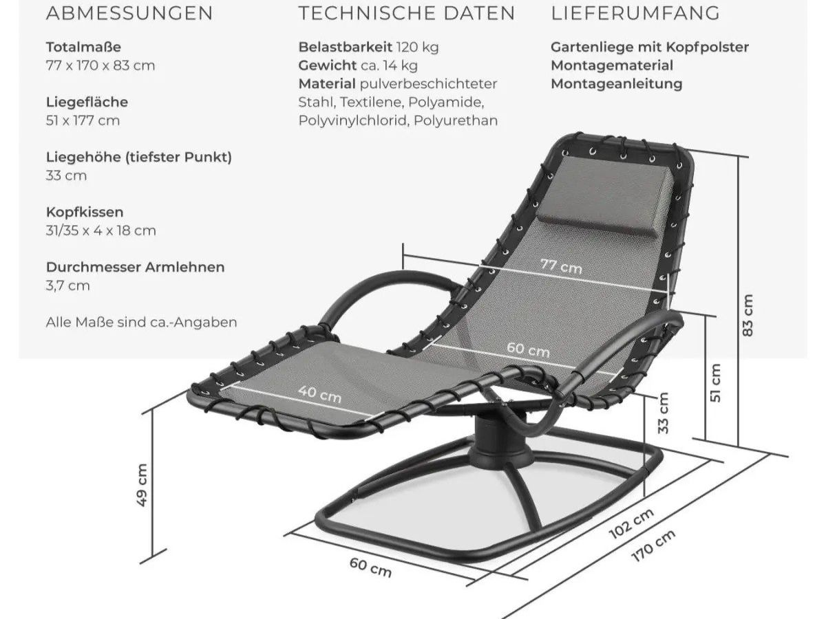 Liegen & Liegestühle: Gartenliege ergonomisch mit Schwingfunktion VELTORINA – Neu und originalverpackt aus Lachen SZ von sw3zzy 5