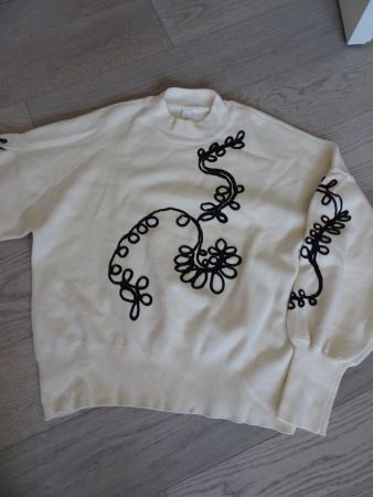 Pullover écru weiss aus 100 % Baumwolle mit Stickerei, Gr XL