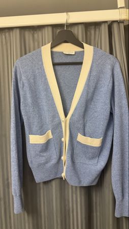 Sandro Paris Cardigan, Size S, Blue and White, Knitwear