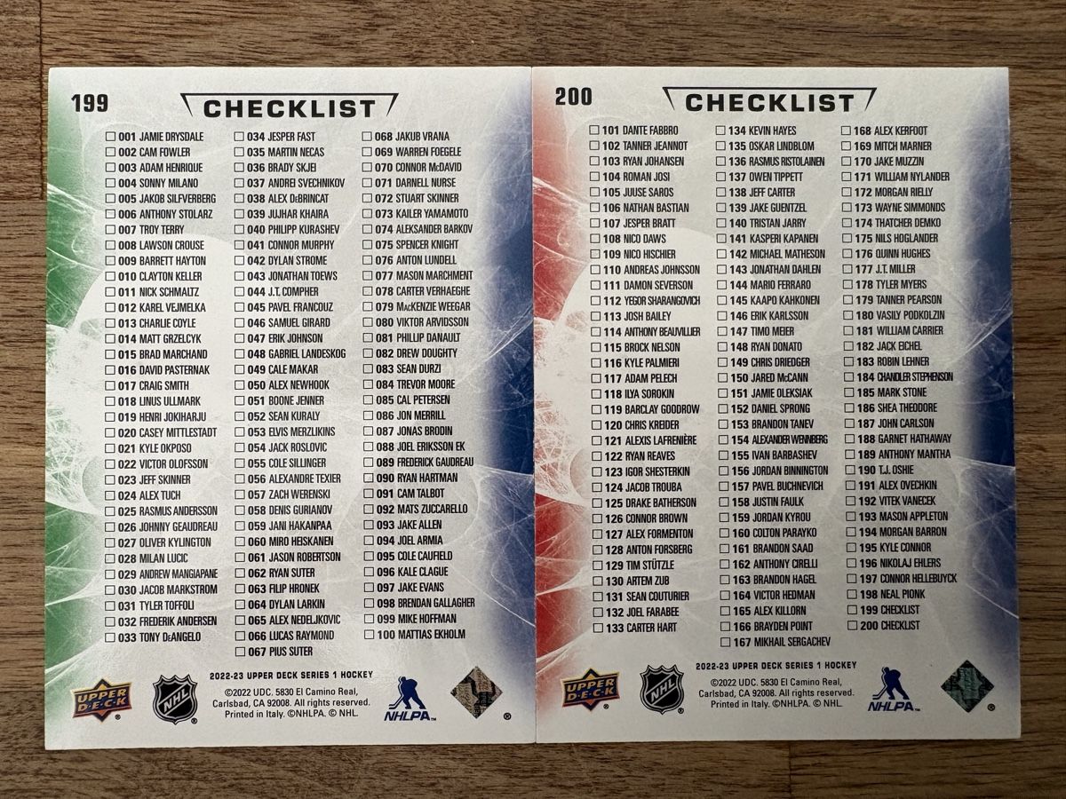 NHL Carte collezionabili: Sammlung 22-23 Upper Deck Series 1 Base / 1 - 200 komplett – Nuovo (secondo la descrizione) da Uttigen venduto da Brainbug 3