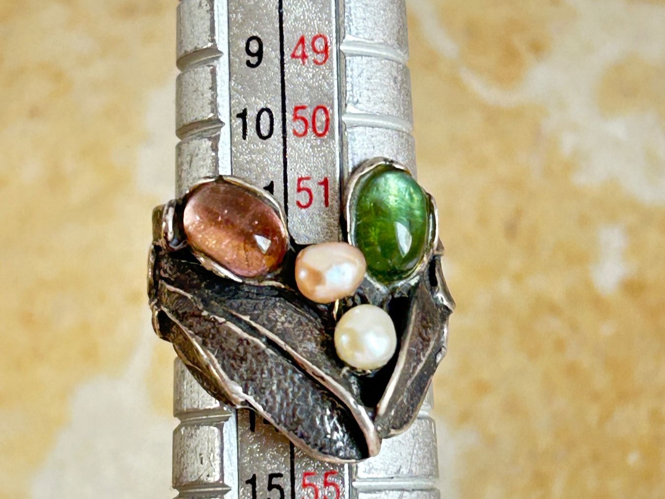 Anelli: Vintage Ring Silber mit Perlen farbigen Steinen (52) – Usato da Dittingen venduto da Bellevista 8