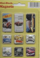 9-er Set Mini-Blech-Magnete-Oldtimer Autos