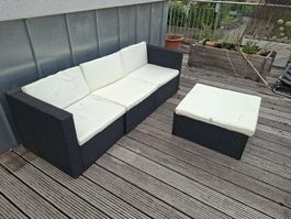 Garten Sitzgruppe Polyrattan schwarz 3-Sitzer Sofa Tisch