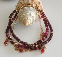 Zierliches Granat-Turmelin-Armband 3 Reihen Unikat vergoldet