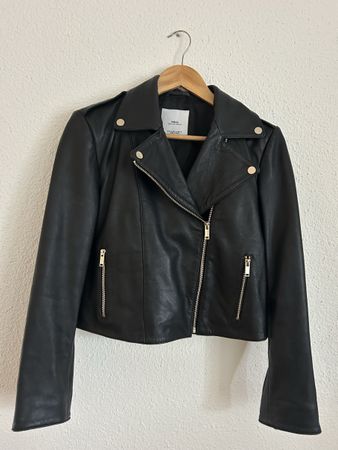 Mango MNG Echtleder Jacke, Gr. M, Schwarz