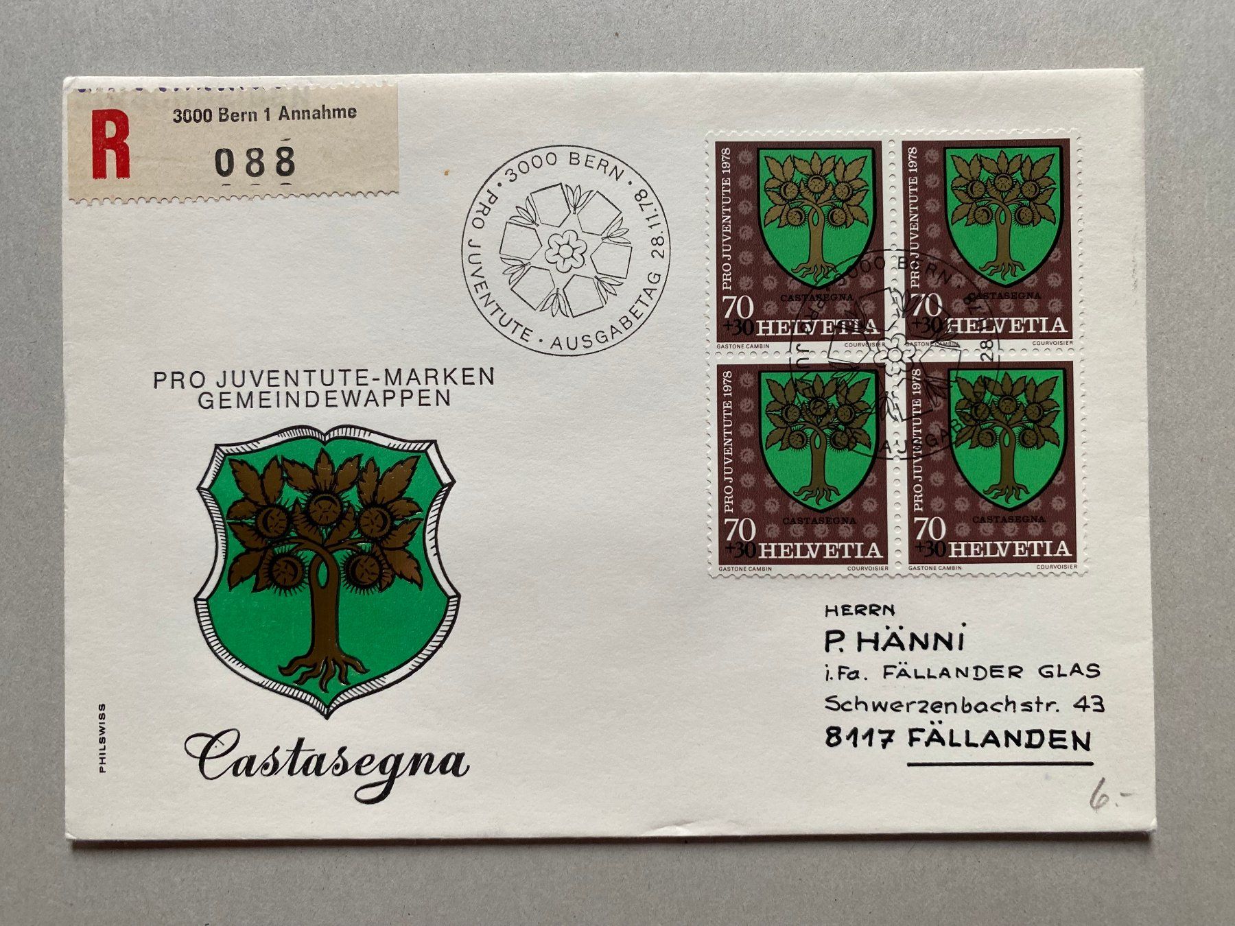 Alle Briefmarken: 5 FDC Pro Juventute Gemeindewappen I 1978 ET – Gebraucht aus Kirchenthurnen von Scherzengel 3
