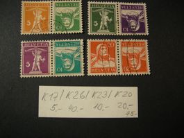 KEHRDRUCKE K17 // K 26 // K 23 // K 20 gestempelt, SBK 75.00