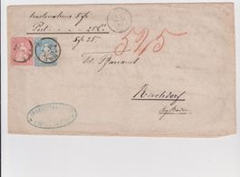Enveloppe avec 2 Helvetia assise 1858