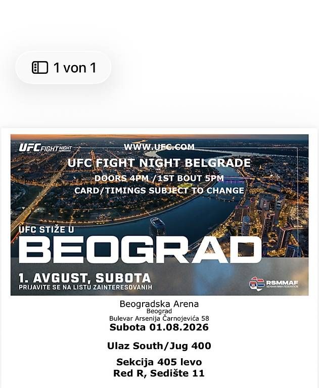 Tickets: UFC Belgrade Tickets – Gebraucht aus Zürich von jov_jg9g 1