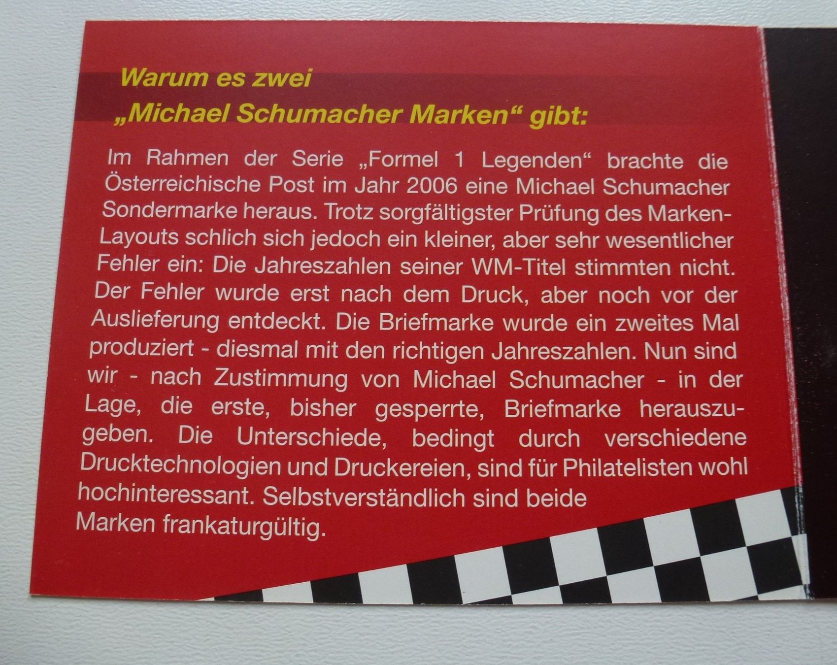 Tutti i francobolli: Michael Schumacher Briefmarken im Folder 2006 – Usato da Walkringen venduto da Casablanca777 4