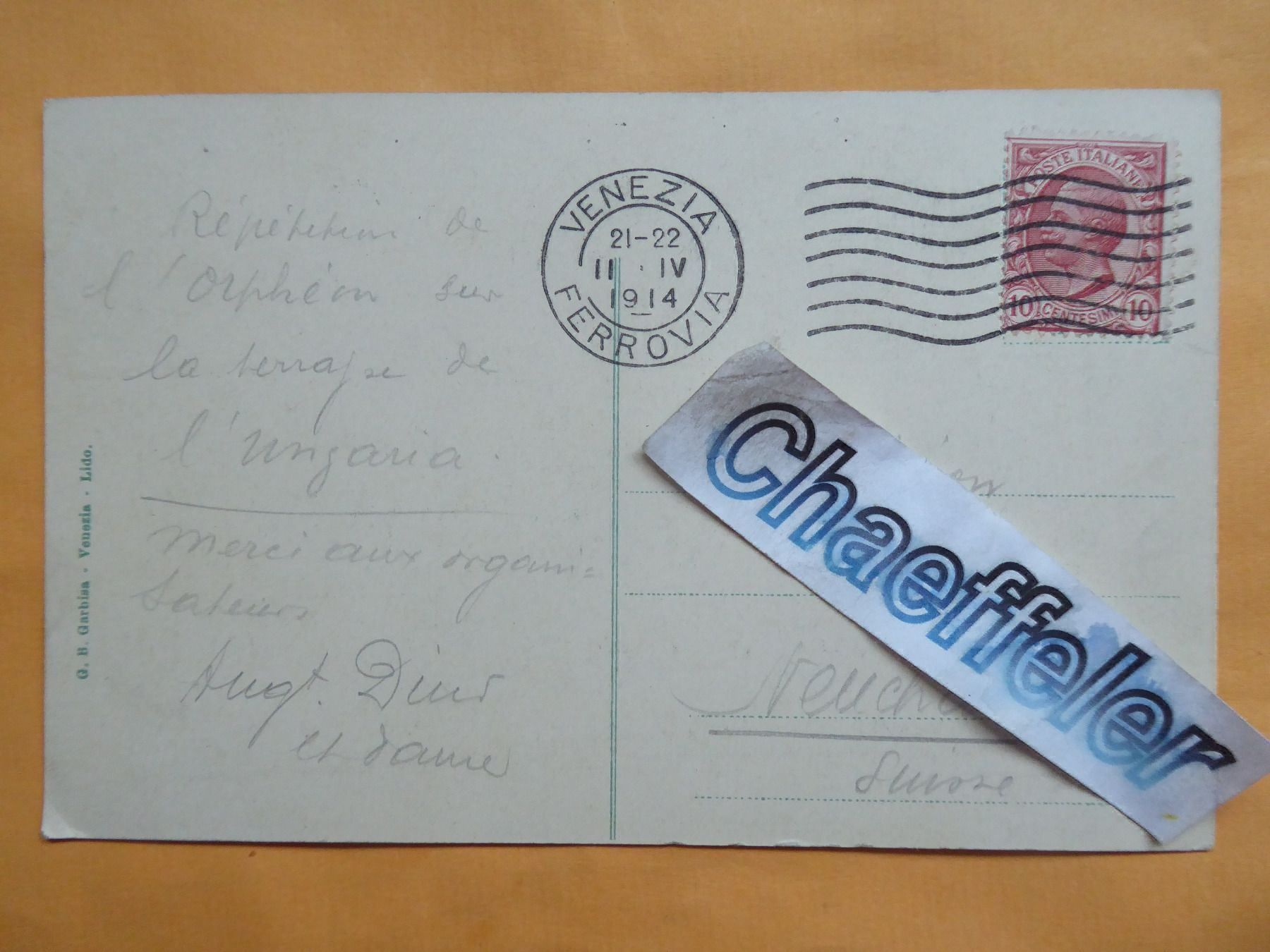 Cartoline postali: 1914  Lido - Venezia – Usato da Zürich venduto da Chaeffeler 1