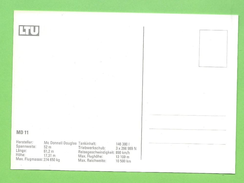 Cartoline postali: LTU MD 11 – Usato da Zürich venduto da t24_de 1
