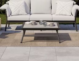 Loungetisch Grau mit Glasplatte