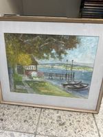 Aquarell Schweizer See Landschaft signiert gerahmt Bild Kuns