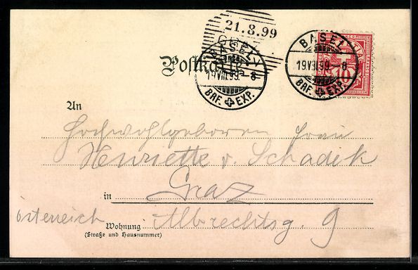 Cartoline postali: Basel, Alte Rheinbrücke, Rathaus, 1899 – Usato da Berlin venduto da bartko-reher 1