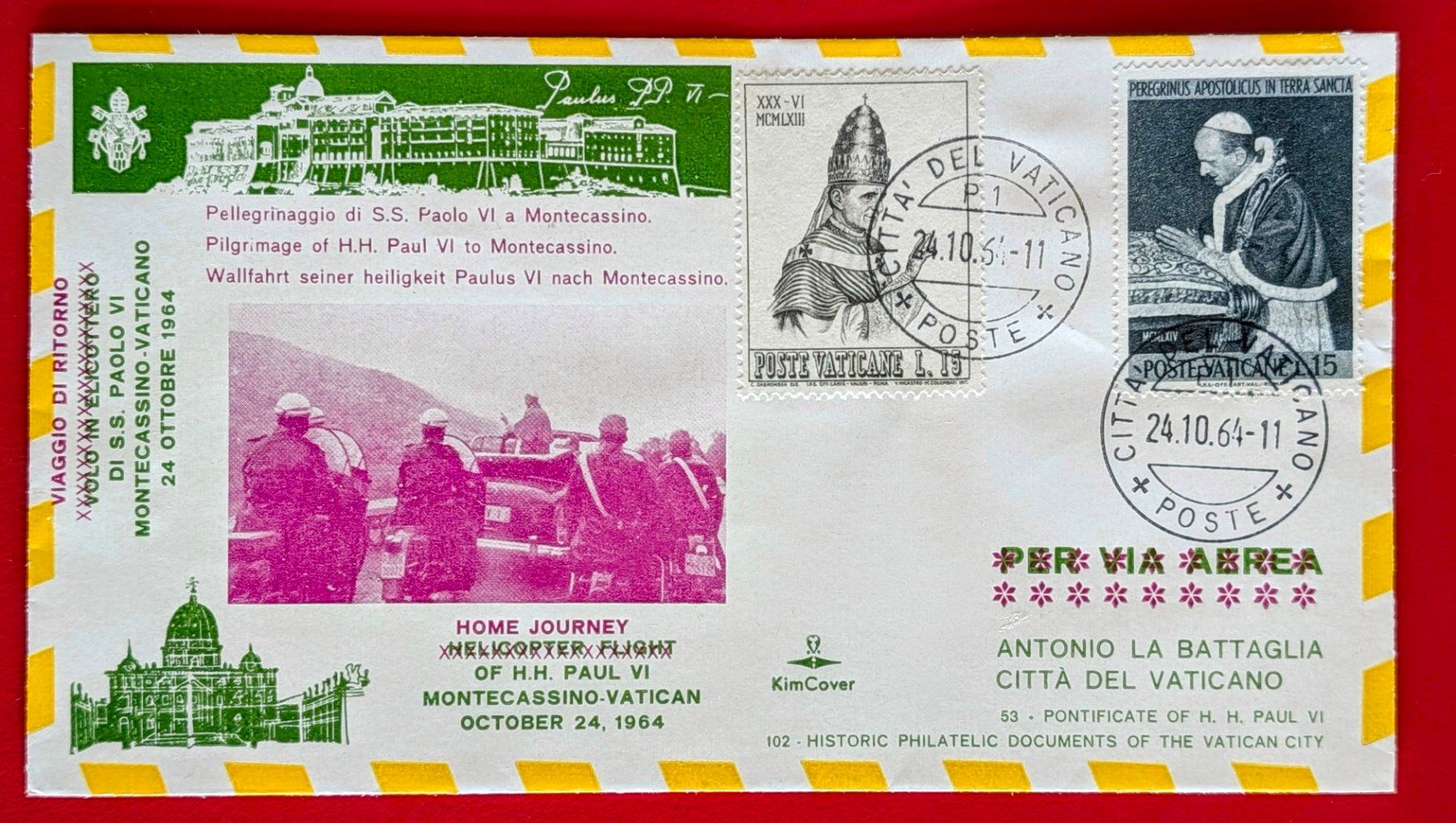 Alle Briefmarken: VATIKAN FLUGPOST HELIKOPTER FLUG PAPST ROM MONTECASSINO 1964 – Neu (gemäss Beschreibung) aus Düdingen von Quartierstrasse