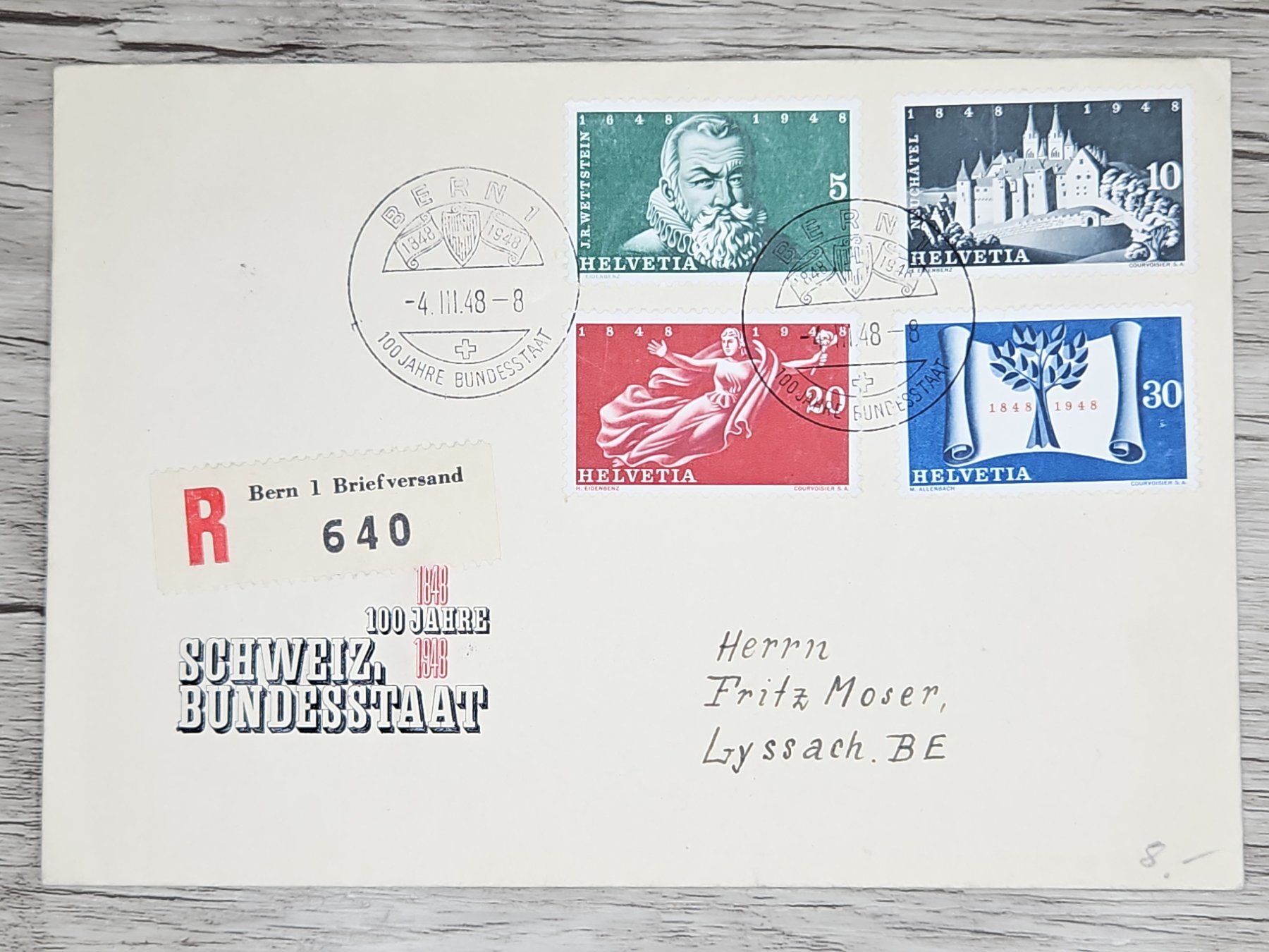 Tutti i francobolli: CL01 Enveloppe + Timbre Suisse 1948 – Usato da Cousset venduto da Patrick_Collections
