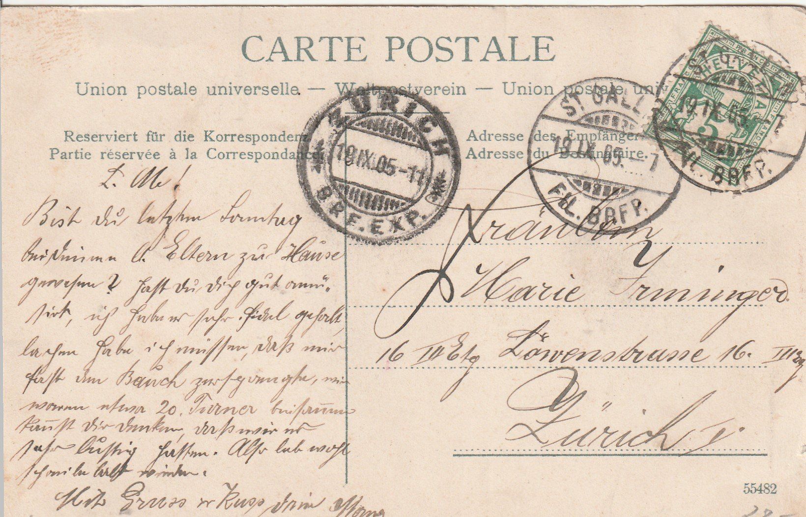 Ansichtskarten: St.Gallen -Dufourstrasse -1905 – Gebraucht aus uttwil von Koehlerfred 1