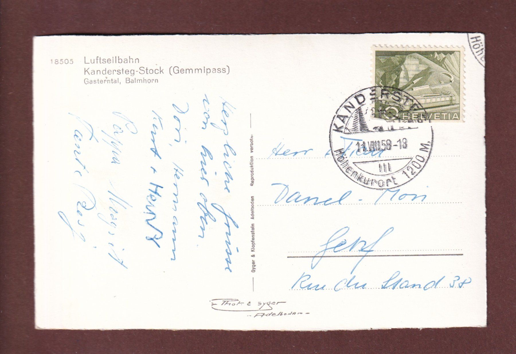 Cartoline postali: Luftseilbahn KANDERSTEG-STOCK - 1958 – Usato da Pully venduto da nicecards 1