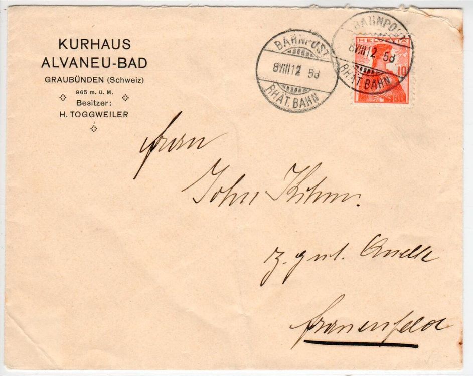 Brief Kurhaus Alvaneu Bad - Bahnpost - Frauenfeld 1912 1