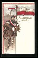 Zürich, Academie 1900, Reiter mit Fahne